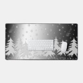 雪のクリスマスツリー、星空の下 デスクマット (キーボード&マウス)