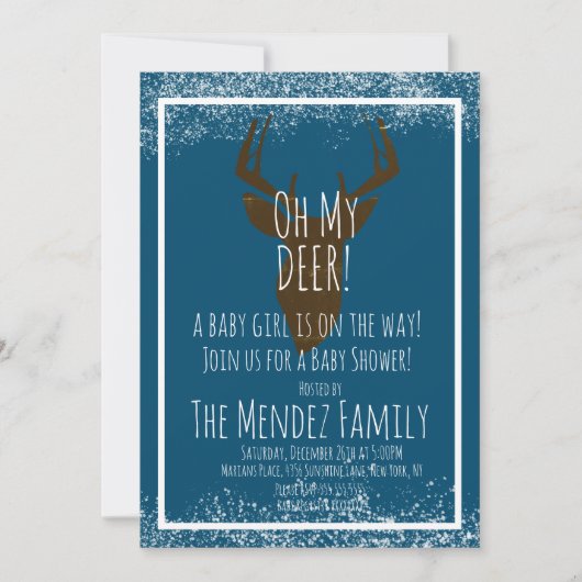 雪のクリスマスディアジェンダーのニュートラルベビーシャワー 招待状 (正面)
