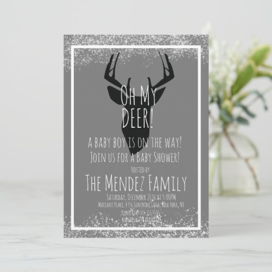 雪のクリスマスディアプレイドベビーシャワー 招待状 (スタンド正面)