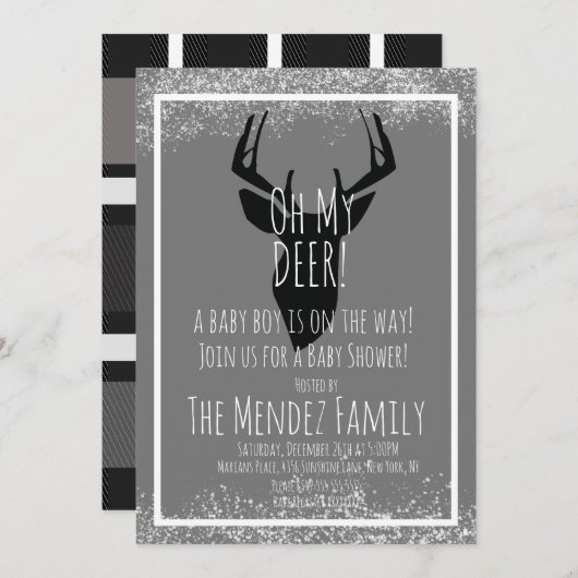 雪のクリスマスディアプレイドベビーシャワー 招待状 (正面/裏面)