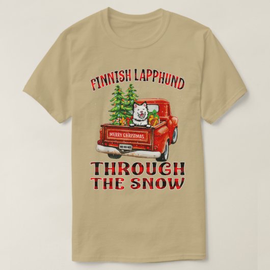 雪のクリスマストラックを通るフィンランドのラプンド Tシャツ (デザイン正面)