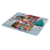 雪のクリスマスドッグハウスのパピロン犬 カッティングボード (角)
