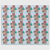 雪のクリスマスドッグハウスのパピロン犬 ラッピングペーパー (フラット)