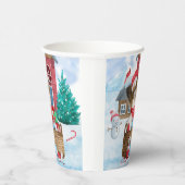 雪のクリスマスドッグハウスのパピロン犬 紙コップ (右)