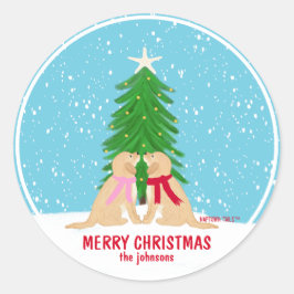 雪のクリスマスドッグパーソナライズされたギフトステッカー ラウンドシール