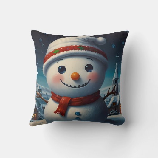 雪のクリスマスナイトの喜びのお祝い クッション (裏面)