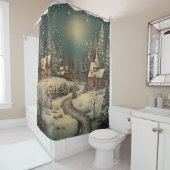 雪のクリスマスナイトビレッジシーン シャワーカーテン (インサイチュ)