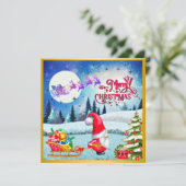 雪のクリスマスノームとサンタのそりギフト カード (スタンド正面)
