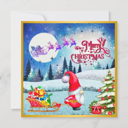 雪のクリスマスノームとサンタのそりギフト カード (正面)