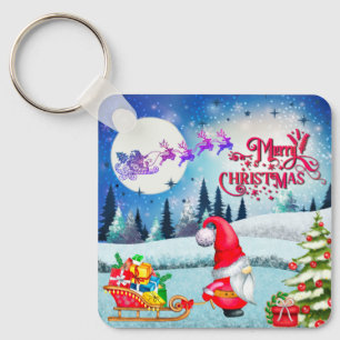 雪のクリスマスノームとサンタのそりギフト キーホルダー
