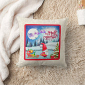 雪のクリスマスノームとサンタのそりギフト Thr クッション (ブランケット)