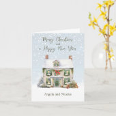 雪のクリスマスハウス カード (黄色い花)