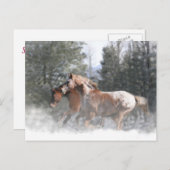 雪のクリスマスハガキに乗った馬 シーズンポストカード (正面/裏面)