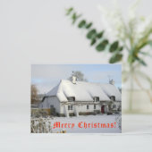 雪のクリスマスハガキの草葺き小屋 シーズンポストカード (スタンド正面)