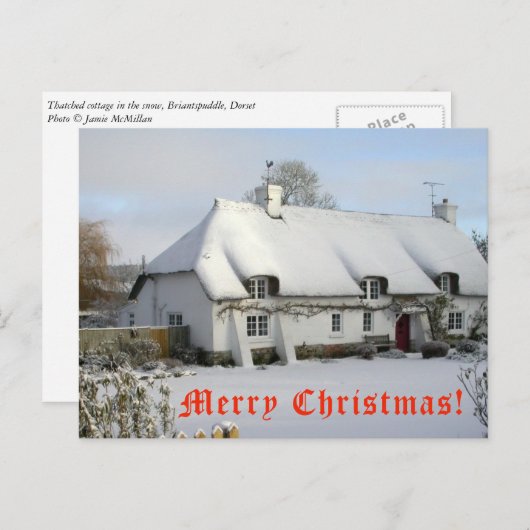 雪のクリスマスハガキの草葺き小屋 シーズンポストカード (正面/裏面)