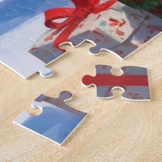 雪のクリスマスハットで金髪のポインティンググリフォン ジグソーパズル (側面)