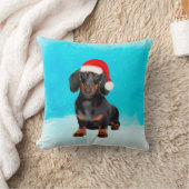 雪のクリスマスハットにダシュント犬 クッション (ブランケット)