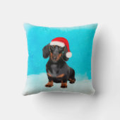 雪のクリスマスハットにダシュント犬 クッション (裏面)