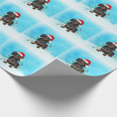 雪のクリスマスハットにダシュント犬 ラッピングペーパー (角)