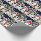 雪のクリスマスハットに座っているビーグル犬 ラッピングペーパー (角)