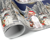 雪のクリスマスハットに座っているビーグル犬 ラッピングペーパー (ロールコーナー)