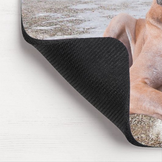 雪のクリスマスハットに座って可愛い大きなデーン犬 マウスパッド (コーナー)