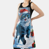 雪のクリスマスハットに座るオリエンタルブルー エプロン (インサイチュ)