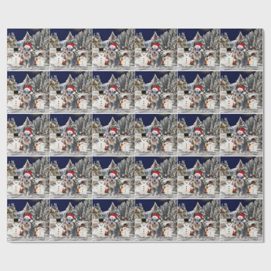 雪のクリスマスハットのミニチュアシュナウツァードッグ ラッピングペーパー (フラット)