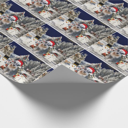 雪のクリスマスハットのミニチュアシュナウツァードッグ ラッピングペーパー (角)