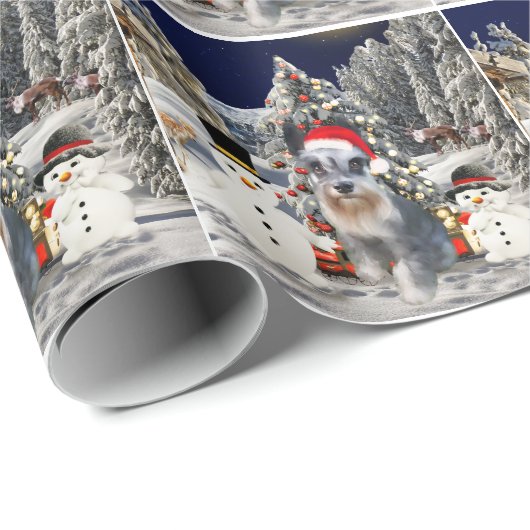 雪のクリスマスハットのミニチュアシュナウツァードッグ ラッピングペーパー (ロールコーナー)