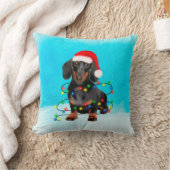雪のクリスマスハットライトにダシュント犬 クッション (ブランケット)