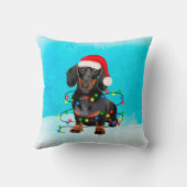 雪のクリスマスハットライトにダシュント犬 クッション (裏面)