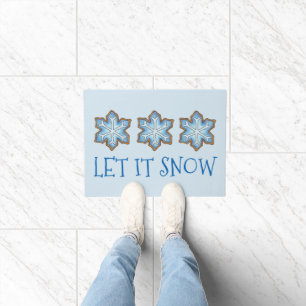 雪のクリスマスハヌカー冬の休日 ドアマット
