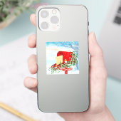 雪のクリスマスバードと赤いポストボックスシール シール (スマートフォン)