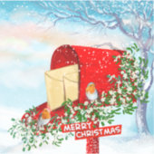 雪のクリスマスバードと赤いポストボックスシール シール (正面)