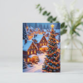 ❄️雪のクリスマスビレッジの輝き 🎄 冬の木 ポストカード (スタンド正面)