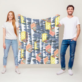 雪のクリスマスビレッジパターン フリースブランケット