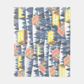 雪のクリスマスビレッジパターン フリースブランケット (正面)