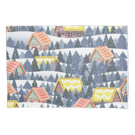 雪のクリスマスビレッジパターン 枕カバー