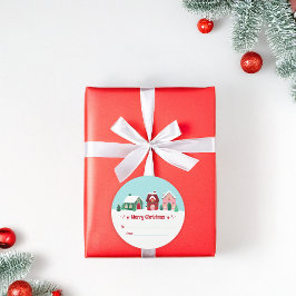 雪のクリスマスビレッジ ギフトタグステッカー ラウンドシール