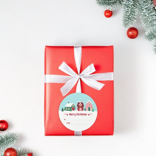雪のクリスマスビレッジ ギフトタグステッカー ラウンドシール