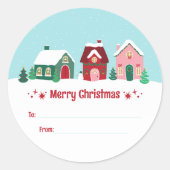 雪のクリスマスビレッジ ギフトタグステッカー ラウンドシール (正面)