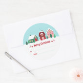 雪のクリスマスビレッジ ギフトタグステッカー ラウンドシール (封筒)