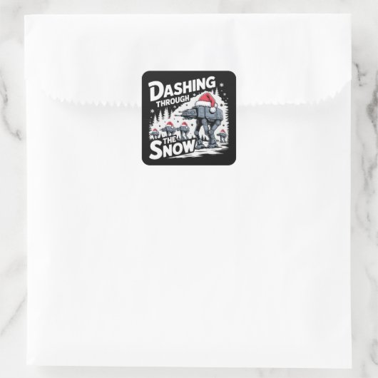 雪のクリスマスファミリーの休日をダッシング スクエアシール (バッグ)