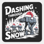 雪のクリスマスファミリーの休日をダッシング スクエアシール (正面)