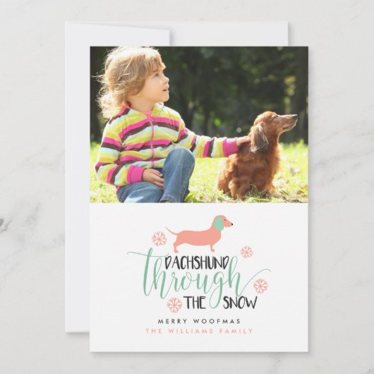 雪のクリスマスフォトカードを介してダックスシュント シーズンカード (正面)
