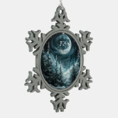 雪のクリスマスフォレストとビッグムーンオーナメントColl スノーフレークピューターオーナメント (左)