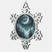 雪のクリスマスフォレストとビッグムーンオーナメントColl スノーフレークピューターオーナメント (右)