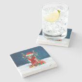 雪のクリスマスプレゼントにオーストラリアの羊飼い犬 ストーンコースター (横)