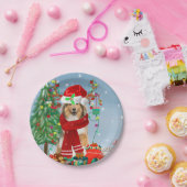 雪のクリスマスプレゼントにラフなコリー犬 ペーパープレート (パーティー)